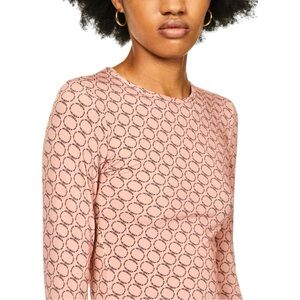 Musier Paris Pillar Pink Logo Print Stretch Woven Longsleeve Fitted Top sz 36